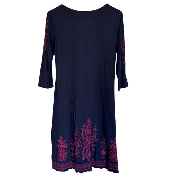 Johnny Was LA Geometric Embroidered Midi Dress 3/4 Sleeve Scoop Neck Sz Small /d - Picture 2 of 7